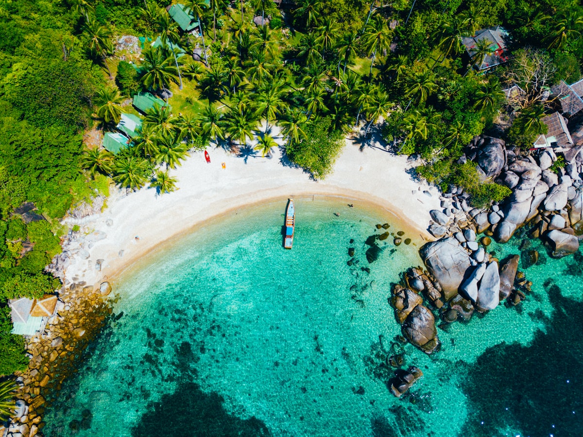 Tropical island beach with palm trees in Thailand